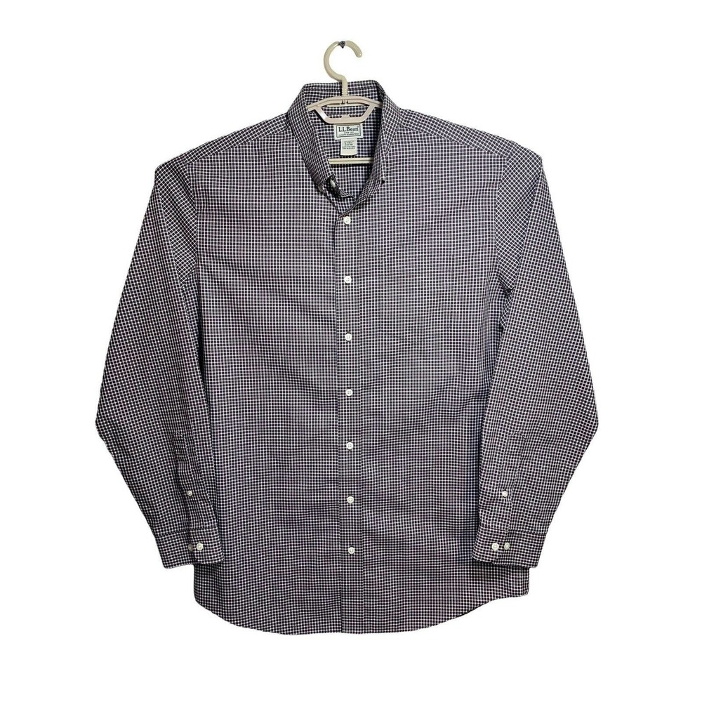 LL Bean Large TALL Men's Long Sleeve Shirt Brown & White Checks Cotton EUC